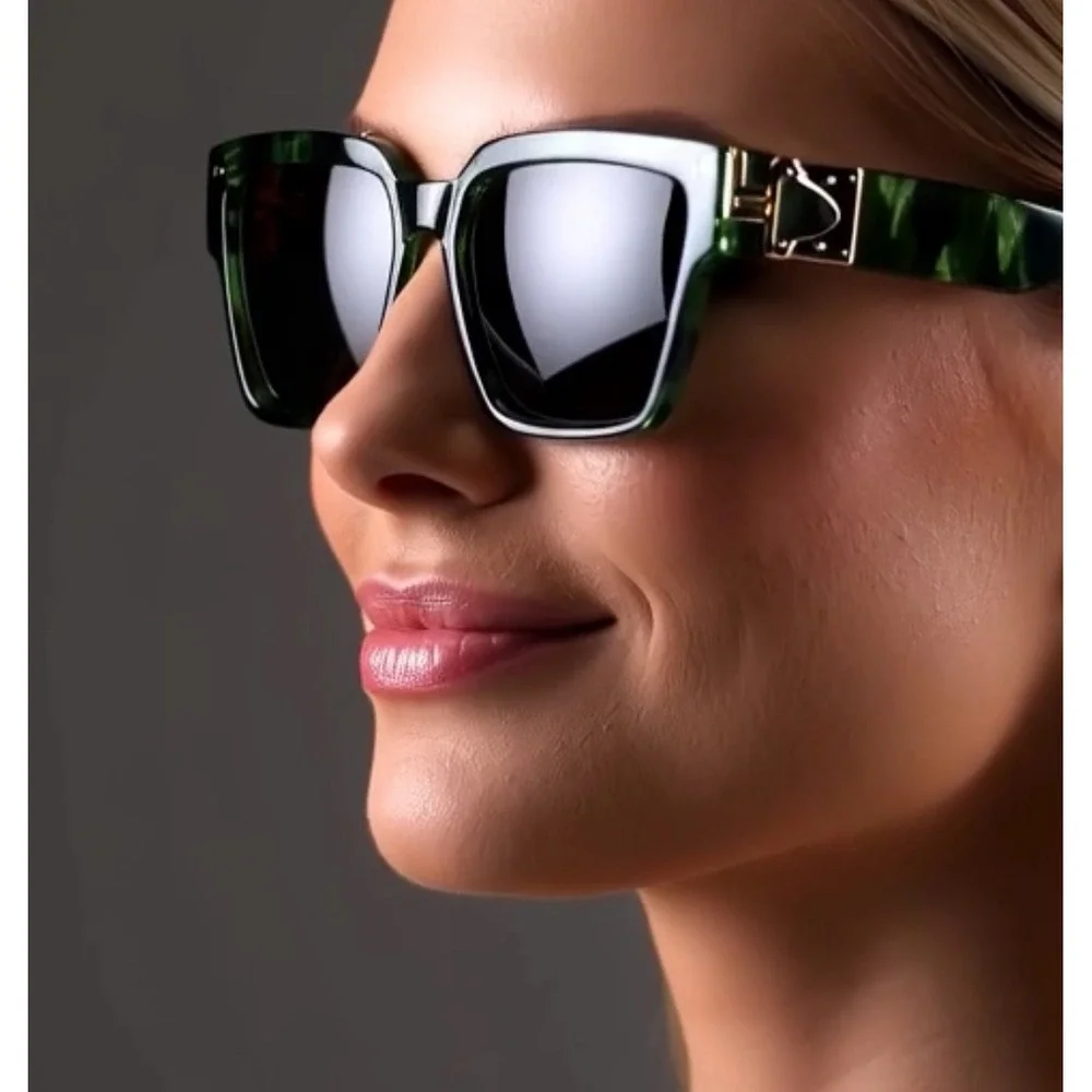 Designer Inspired Square Sunglasses Green Frame Women Rectangular Lentes Mujeres